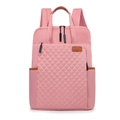 Zaino trapuntato in tessuto oxford rosa con finiture marroni e tasca frontale - 13" / Rosa