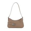 Minimalist khaki shoulder bag with smooth faux leather finish and square metal buckle - Khaki