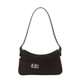 Minimalist dark brown leather baguette bag with silver buckle and sleek shoulder strap - Coffee