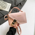 Pink vintage chain shoulder bag with gold twist lock and stylish PU leather texture - Pink