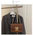 Retro coffee leopard print flap crossbody bag with golden chain and square metal lock - Brown