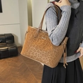 Brown leopard print tote bag with Creative Cat lettering and soft suede-like finish - Brown