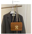 Brown leopard print crossbody bag with gold chain strap and square buckle detail - Brown
