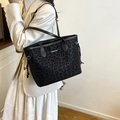Large capacity leopard print tote bag with Creative Cat logo and shoulder straps - Black