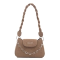 Retro brown crossbody bag with woven strap and silver flower chain decoration - Khaki