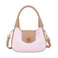 Chic light purple woven hobo bag with khaki leather trim and gold metal lock - White