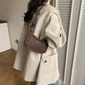 Chic leopard print underarm bag for women with creative cat text and brown leather strap - Brown