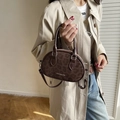 Chic leopard print matte mini Boston bag with sturdy handles and elegant brown finish - Brown
