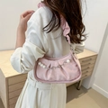 Chic pink pleated cloud bag with pearl chain detail and elegant shoulder strap - Pink