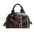 Retro punk leopard print handbag with silver chains, lace edges and crossbody strap - Leopard Black