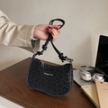 Black leopard print baguette bag with Creative Cat lettering and knotted handle - Black