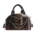 Y2K leopard print crossbody bag with bow, lace trim and punk metal chains decoration - Leopard Coffee