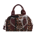 Trendy leopard print shoulder bag with red trim and black silk bow accent - Red Leopard Print
