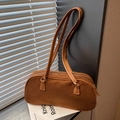 Retro caramel suede baguette shoulder bag with dual straps and sleek minimalist design - Brown