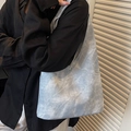 Large capacity shoulder bag with grey marble texture and metallic magnetic clasp detail - Blue