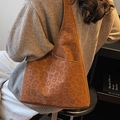 Brown leopard print tote bag in soft suede finish with metal snap button closure - Brown