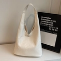Chic cream crocodile pattern shoulder bag with a magnetic metal buckle for daily use - Off White