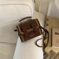 Leopard print crossbody bag in dark coffee suede with rivets and top handle style - Coffee Without Pendant