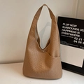 Large capacity hobo bag in light brown faux snake skin texture with wide shoulder strap - Khaki