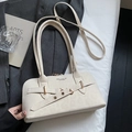 Elegante borsa a mano bianco crema in similpelle con motivo leopardato e fibbie oro rosa - Bianco Sporco - Senza Pendente