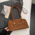 Elegante borsa a mano in pelle scamosciata marrone con cinturini e tracolla regolabile - Marrone - Senza Ciondolo