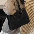 Large black leopard print tote bag with soft velvet texture and gold stud details - Black - Without Pendant