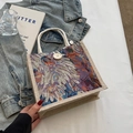Borsa a mano in lino per studenti con motivo floreale e manici intrecciati stile giapponese - Viola