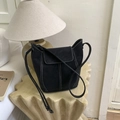 Chic black bucket bag with contrast stitching and leather strap for women - Black without Pendant