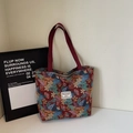 Bolso tote de tejido étnico con estampado floral rojo oscuro y correas cómodas - Grande / Burdeos Grande (Cremallera)
