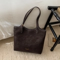 Grand sac cabas marron foncé avec surpiqûres contrastées et bandoulière réglable - Café (Sans Pendentif)