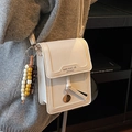 Mini sac à bandoulière blanc pour téléphone avec pendentif perlé pour femme - Blanc Cassé Avec Pendentif En Perles