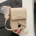 Vertical cream white faux leather crossbody bag with flap and gold pendant detail - Off-white - No Pendant