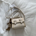 Cream crossbody bag with yellow contrast stitching and a cute brown knit rabbit charm - Off-white with Rabbit Pendant