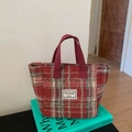 Red plaid wool felt tote bag with classic check pattern and soft fabric texture - Red - No Pendant
