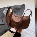 Sac bandoulière en daim marron foncé avec sangle réglable et ferrures en métal doré - Léopard Café