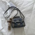 Dark grey denim crossbody bag with yellow stitching and rabbit pendant detail - Grey with Rabbit Pendant