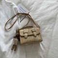 Khaki messenger bag with yellow stitching and cute brown rabbit plush charm - Khaki with Rabbit Pendant