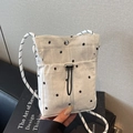 Petit sac bandoulière blanc plissé avec broderies fleurs et sangle tissée - Blanc Cassé