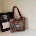 Borsa tote in tela rosso scuro con ricami floreali e farfalle in stile vintage - Stile Grande con Cerniera / Borgogna