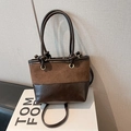 Chic brown patchwork bucket bag with suede texture and unique knotted handle detail - Without Pendant / Brown