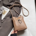 Latte brown woven texture crossbody phone bag with elegant magnetic closure and slim strap - Khaki
