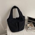 Minimalistische schwarze Canvas-Beuteltasche mit großen Taschen und viel Stauraum - Schwarz