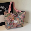Grande borsa tote in jacquard floreale rosa con manici in nylon intrecciato rinforzato - Stile Grande con Cerniera / Rosa