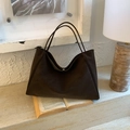 Minimalist large capacity tote bag in dark coffee brown finish with slender straps - No Pendant / Coffee