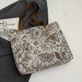 Bolso tote retro de lona crema con jacquard floral marrón y gran capacidad - Marrón Grande (Cremallera)
