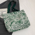 Off-white canvas tote bag with dark green butterfly jacquard and sturdy woven handles - Lined With Zipper No Inner Pocket / Large / Green