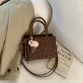 Retro brown leopard print tote bag with double handles and detachable shoulder strap - With Charm / Brown