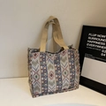 Grand sac cabas style ethnique aux motifs tribaux colorés et anses tissées - Grand / Kaki