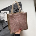 Pink rose jacquard linen tote bag with cotton rope handles for women daily carry - Pink Zipper Style