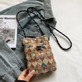Mini geweven crossbodytas met geometrisch ruitpatroon en gevlochten koordriem - Khaki (Zonder Hanger)